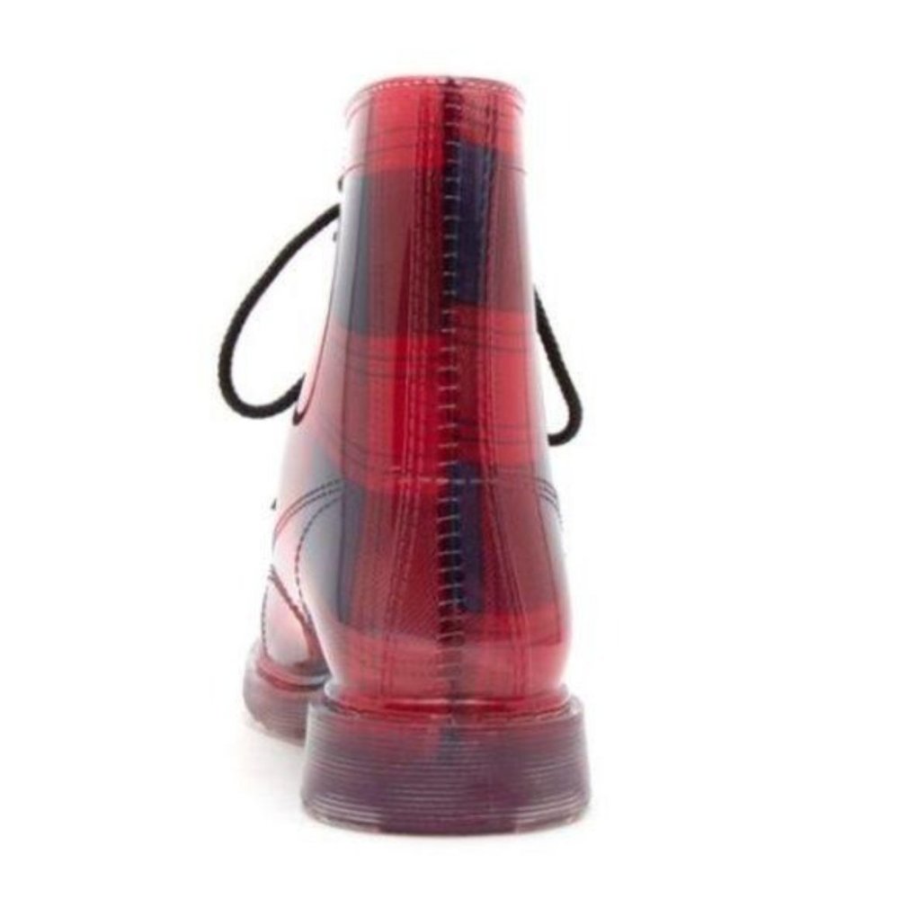 !! NEW !! Plaid Lace Up Combat Style Rain Boots - Picture 3 of 11